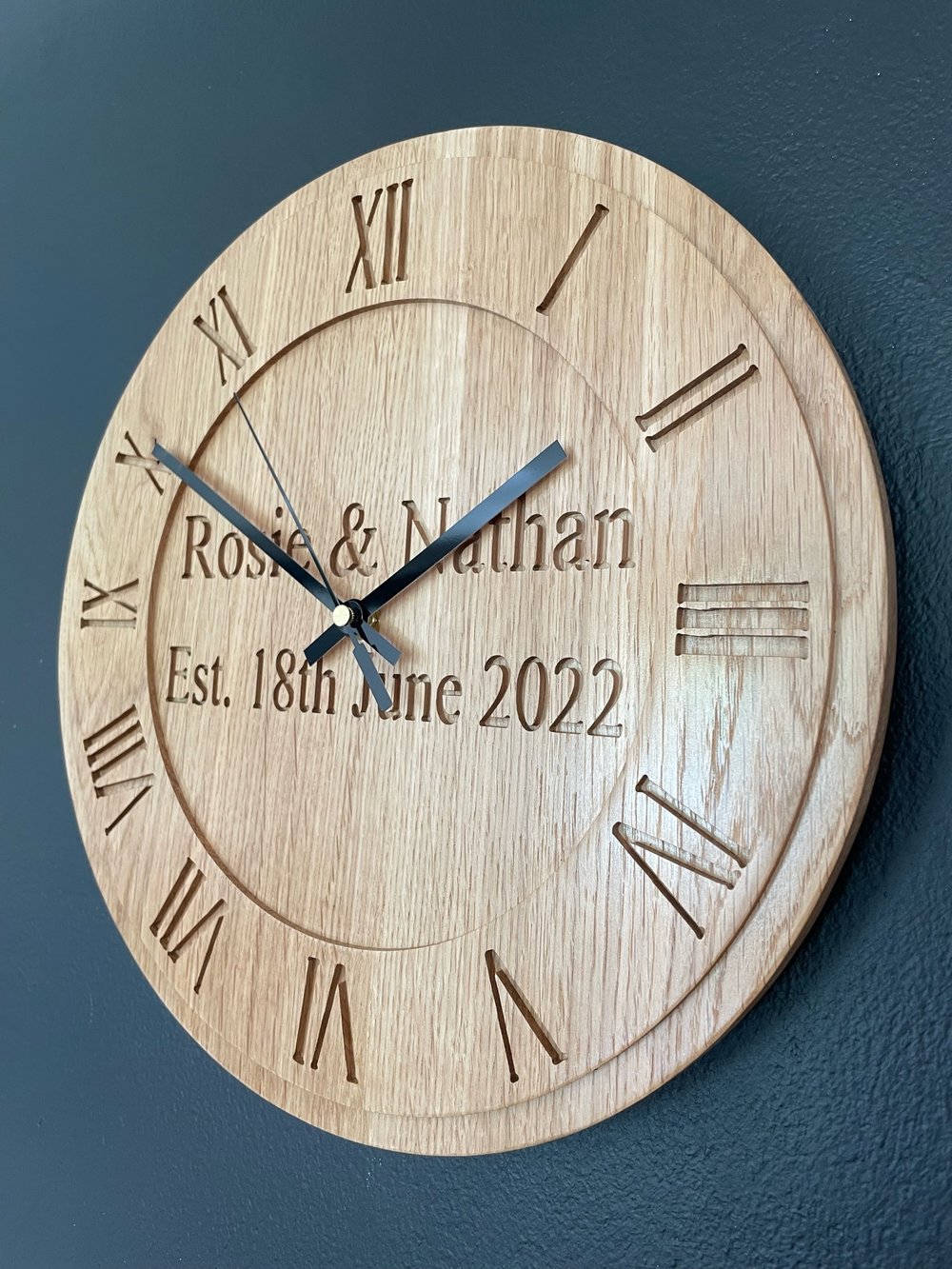 Personalised solid oak clock